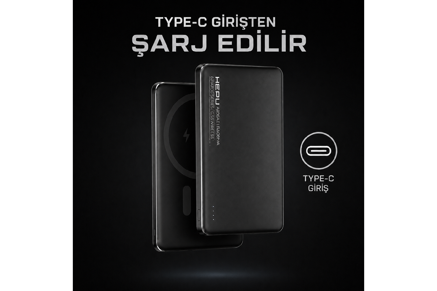 HEPU HP-AP06 Armor MagSafe Powerbank – 5.000 mAh, Kablosuz Hızlı Şarj, Siyah