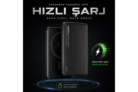 HEPU HP-AP06 Armor MagSafe Powerbank – 5.000 mAh, Kablosuz Hızlı Şarj, Siyah