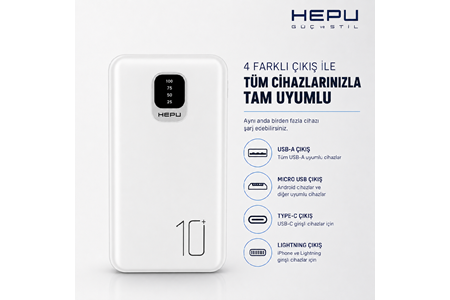 HEPU HP-TP01 Titan Series Powerbank – 10.000 mAh, Dahili Çoklu KablolU