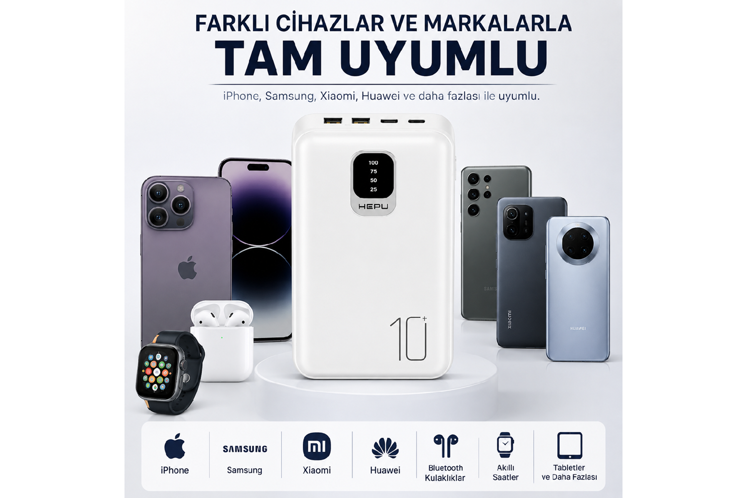 HEPU HP-TP01 Titan Series Powerbank – 10.000 mAh, Dahili Çoklu KablolU