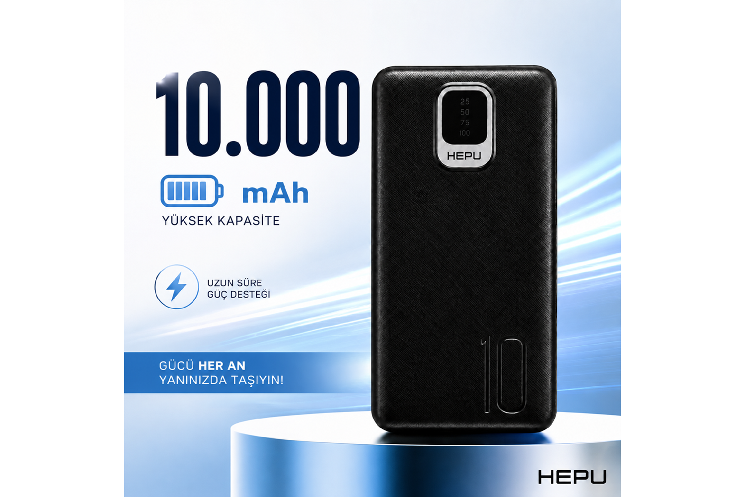 HEPU HP-TP01S Titan Series Powerbank – 10.000 mAh, Dahili Çoklu Kablolu, Hızlı Şarj Destekli, Siyah