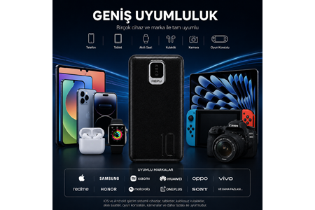 HEPU HP-TP01S Titan Series Powerbank – 10.000 mAh, Dahili Çoklu Kablolu, Hızlı Şarj Destekli, Siyah