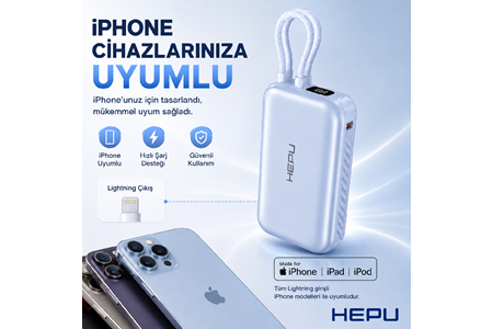 HEPU HP-AP01 Armor Powerbank – 10.000 mAh, Kendinden Kablolu Hızlı Şarj Destekli