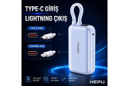 HEPU HP-AP01 Armor Powerbank – 10.000 mAh, Kendinden Kablolu Hızlı Şarj Destekli