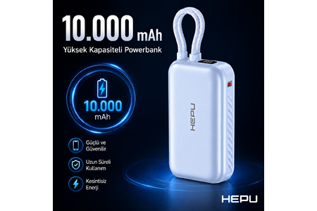 HEPU HP-AP01 Armor Powerbank – 10.000 mAh, Kendinden Kablolu Hızlı Şarj Destekli