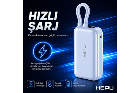 HEPU HP-AP01 Armor Powerbank – 10.000 mAh, Kendinden Kablolu Hızlı Şarj Destekli