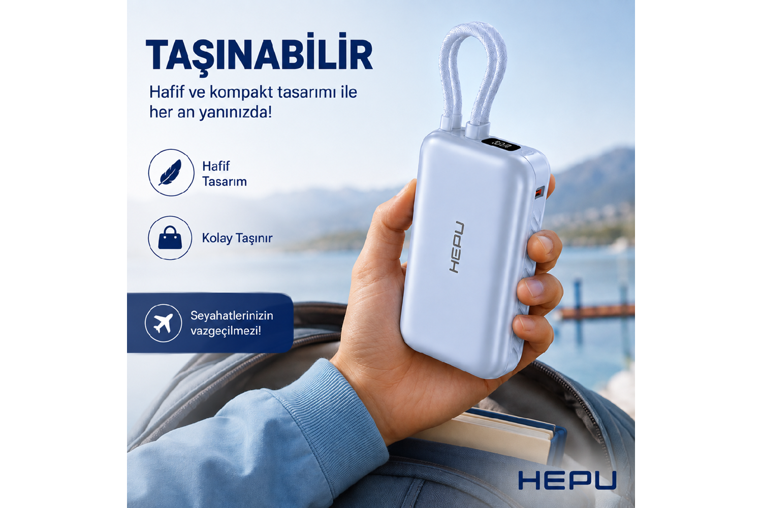 HEPU HP-AP01 Armor Powerbank – 10.000 mAh, Kendinden Kablolu Hızlı Şarj Destekli