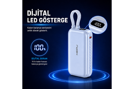 HEPU HP-AP02 Armor Powerbank – 20.000 mAh, Type-Cve USB-A Çıkışlı, Hızlı Şarj Destekli