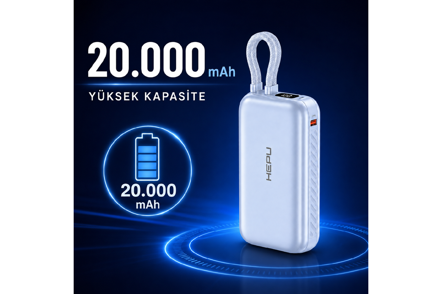 HEPU HP-AP02 Armor Powerbank – 20.000 mAh, Type-Cve USB-A Çıkışlı, Hızlı Şarj Destekli