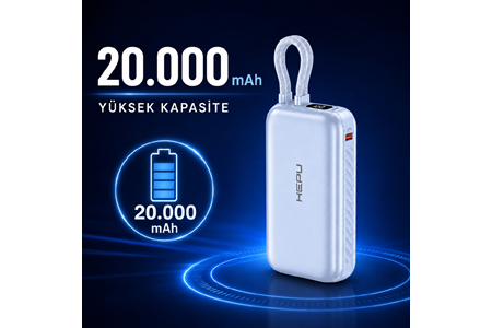 HEPU HP-AP02 Armor Powerbank – 20.000 mAh, Type-Cve USB-A Çıkışlı, Hızlı Şarj Destekli