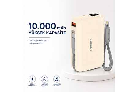 HEPU HP-AP03Y Armor Powerbank – 10.000 mAh, Type-C, Lightning ve USB-A Çıkışlı, Hızlı Şarj Destekli