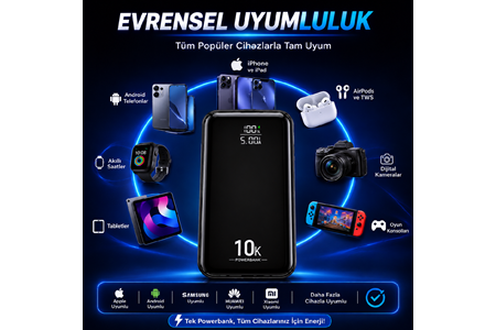 HEPU HP-AP08 Armor Powerbank – 10.000 mAh, Entegre Çoklu Kablolu, Dijital Göstergeli, Hızlı Şarj Destekli