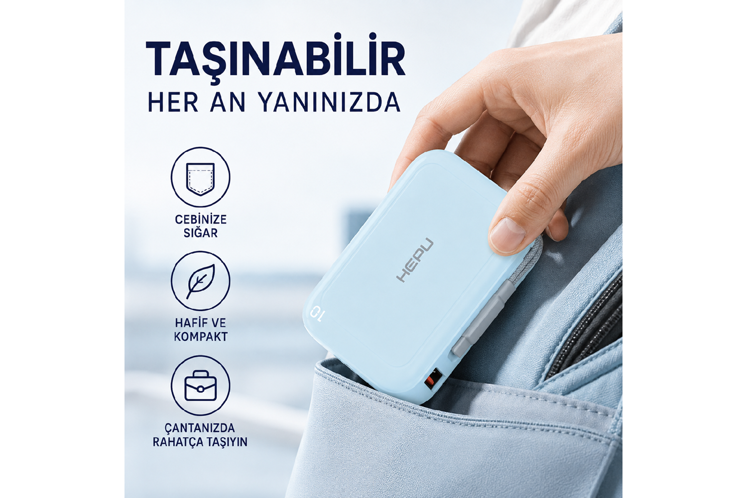 HEPU HP-AP04B Armor Powerbank – 20.000 mAh, Type-C, Lightning ve USB-A Çıkışlı, Hızlı Şarj Destekli