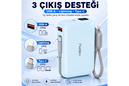 HEPU HP-AP04B Armor Powerbank – 20.000 mAh, Type-C, Lightning ve USB-A Çıkışlı, Hızlı Şarj Destekli