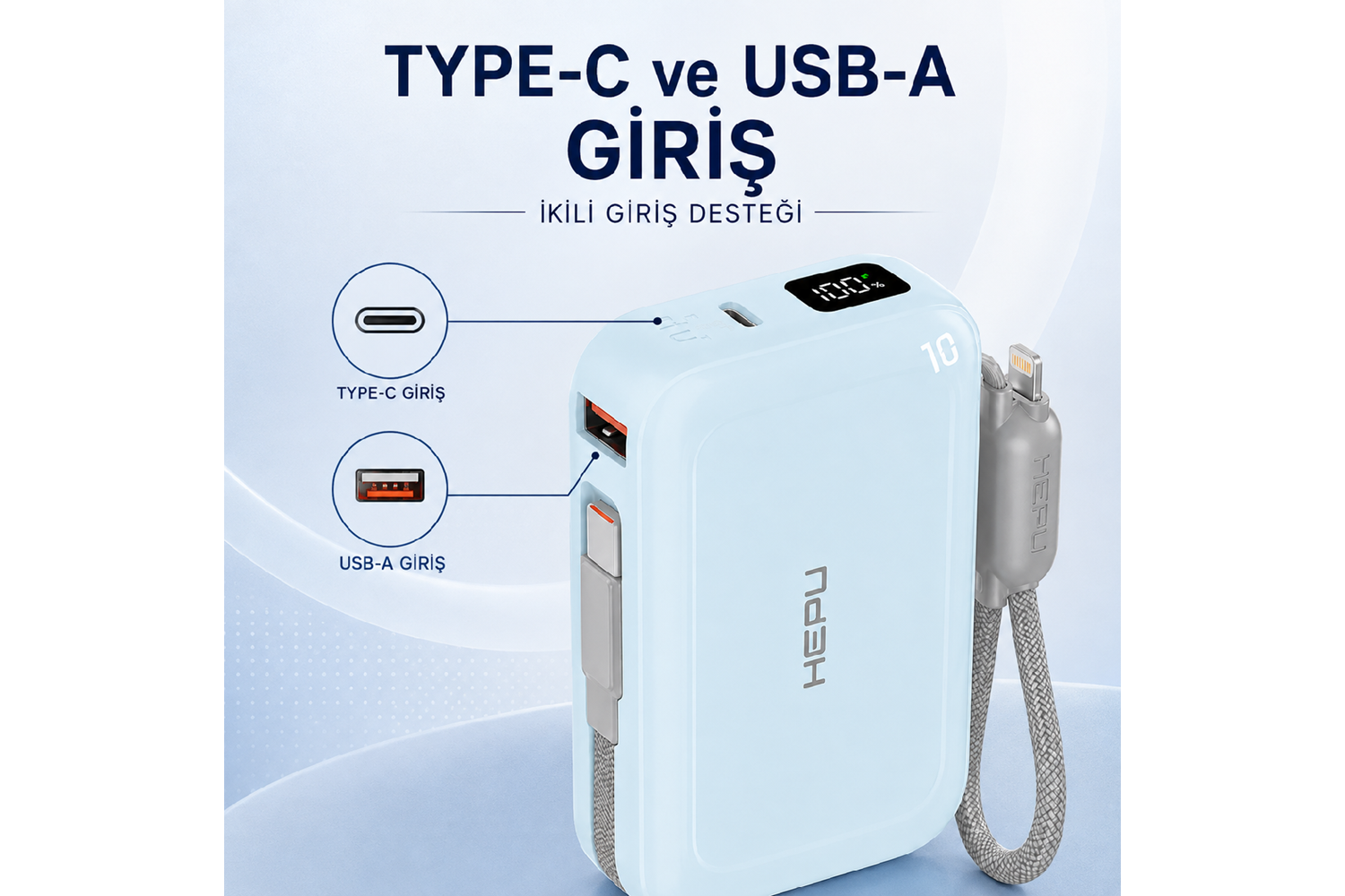 HEPU HP-AP04B Armor Powerbank – 20.000 mAh, Type-C, Lightning ve USB-A Çıkışlı, Hızlı Şarj Destekli