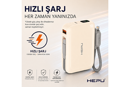 HEPU HP-AP04Y Armor Powerbank – 20.000 mAh, Type-C, Lightning ve USB-A Çıkışlı, Hızlı Şarj Destekli, Krem