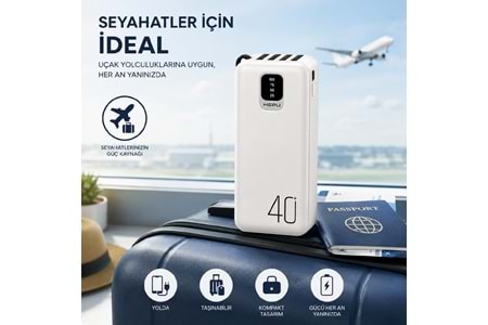 HEPU HP-TP08 Titan Series Powerbank – 40.000 mAh, 4 Entegre Kablolu, Dijital Göstergeli, Hızlı Şarj Destekli