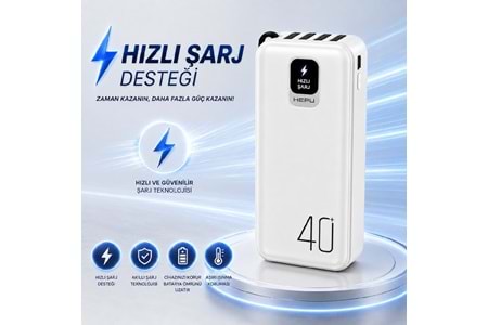 HEPU HP-TP08 Titan Series Powerbank – 40.000 mAh, 4 Entegre Kablolu, Dijital Göstergeli, Hızlı Şarj Destekli