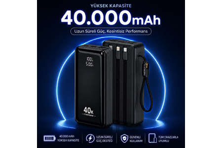 HEPU HP-AP11 Armor Powerbank – 40.000 mAh, Entegre Çoklu Kablolu, Dijital Göstergeli, Hızlı Şarj Destekli
