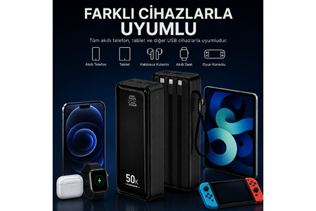 HEPU HP-AP12 Armor Powerbank – 50.000 mAh, Entegre Çoklu Kablolu, Dijital Göstergeli, Hızlı Şarj Destekli