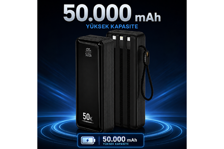 HEPU HP-AP12 Armor Powerbank – 50.000 mAh, Entegre Çoklu Kablolu, Dijital Göstergeli, Hızlı Şarj Destekli