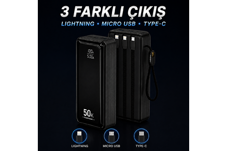 HEPU HP-AP12 Armor Powerbank – 50.000 mAh, Entegre Çoklu Kablolu, Dijital Göstergeli, Hızlı Şarj Destekli