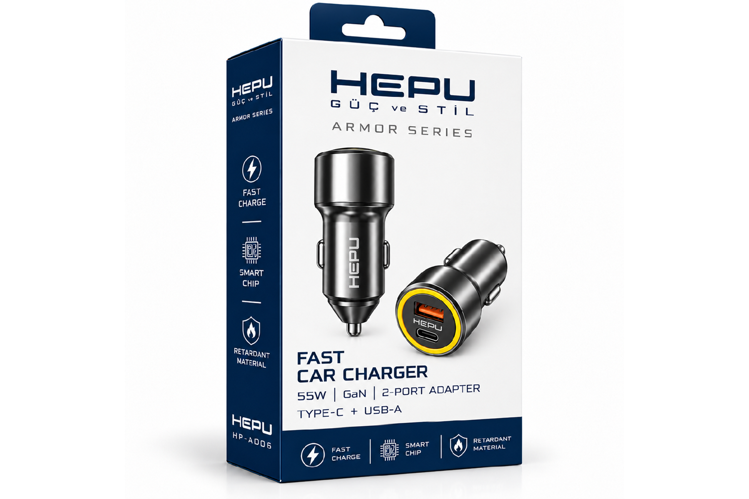 HEPU HP-AD06 55W Araç Şarj Cihazı – 2 Port, Hızlı Şarj
