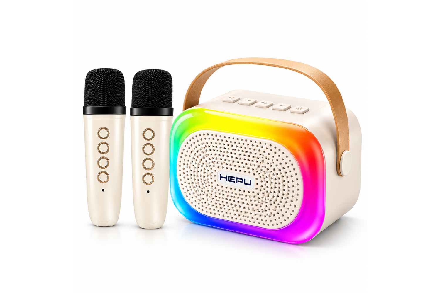 HEPU HP-MS02 5W Kablosuz Karaoke Hoparlör – 2 Mikrofonlu, RGB Işıklı